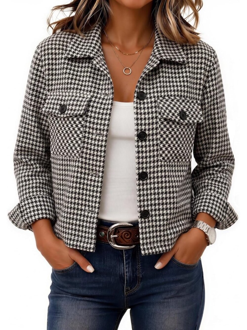 Flannels for Women Cropped Shacket Jacket Fashion Plaid Fall Coat